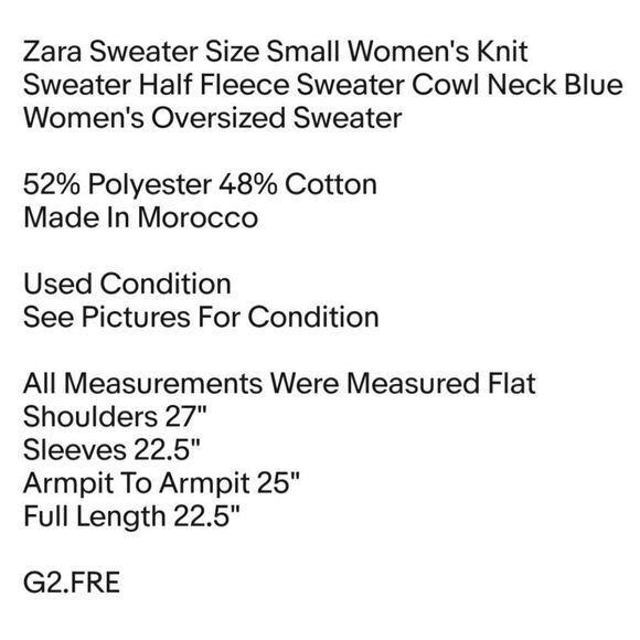Zara Sweater Size Small Women's Knit Sweater Half Fleece Sweater Cowl Neck Blue - Picture 6 of 6